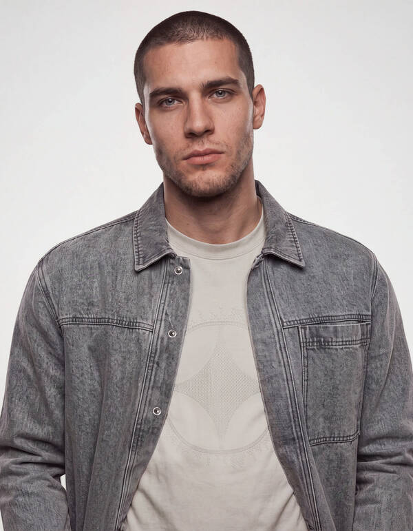 Relaxed Washed Denim Overshirt Grijs SHOEBY MEN
