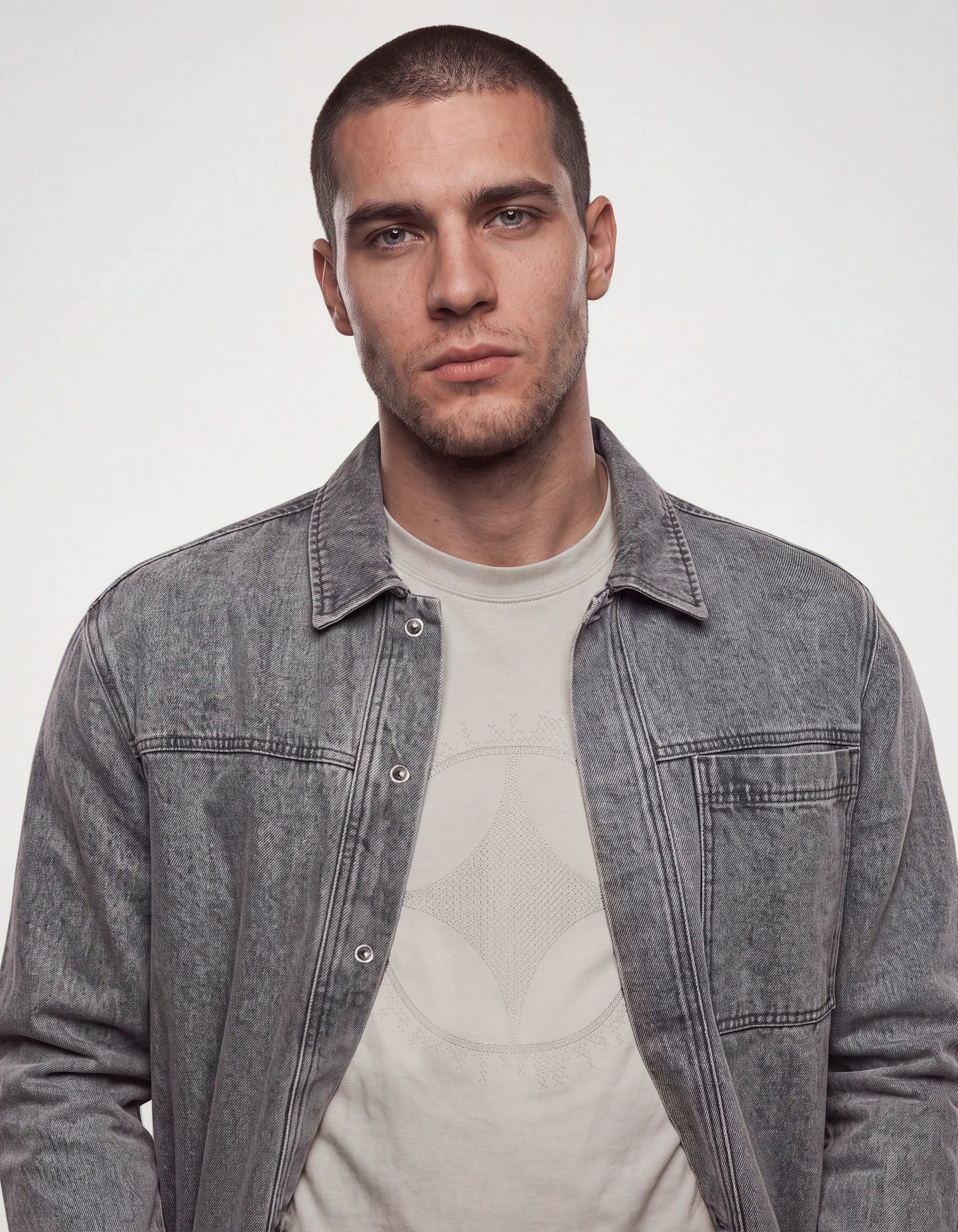 Relaxed Washed Denim Overshirt Grijs SHOEBY MEN