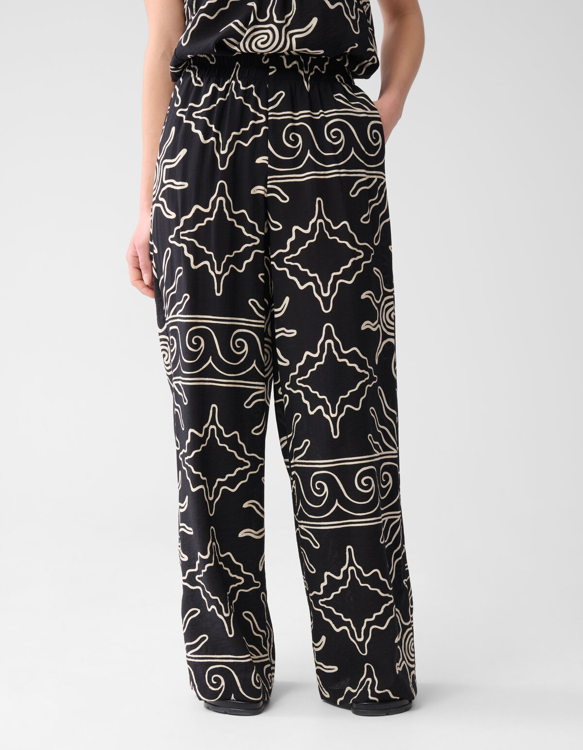 Printed Wide Leg Broek Zwart SHOEBY WOMEN