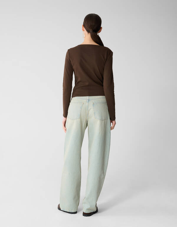 Drape Longsleeve Top Donkerbruin SHOEBY WOMEN