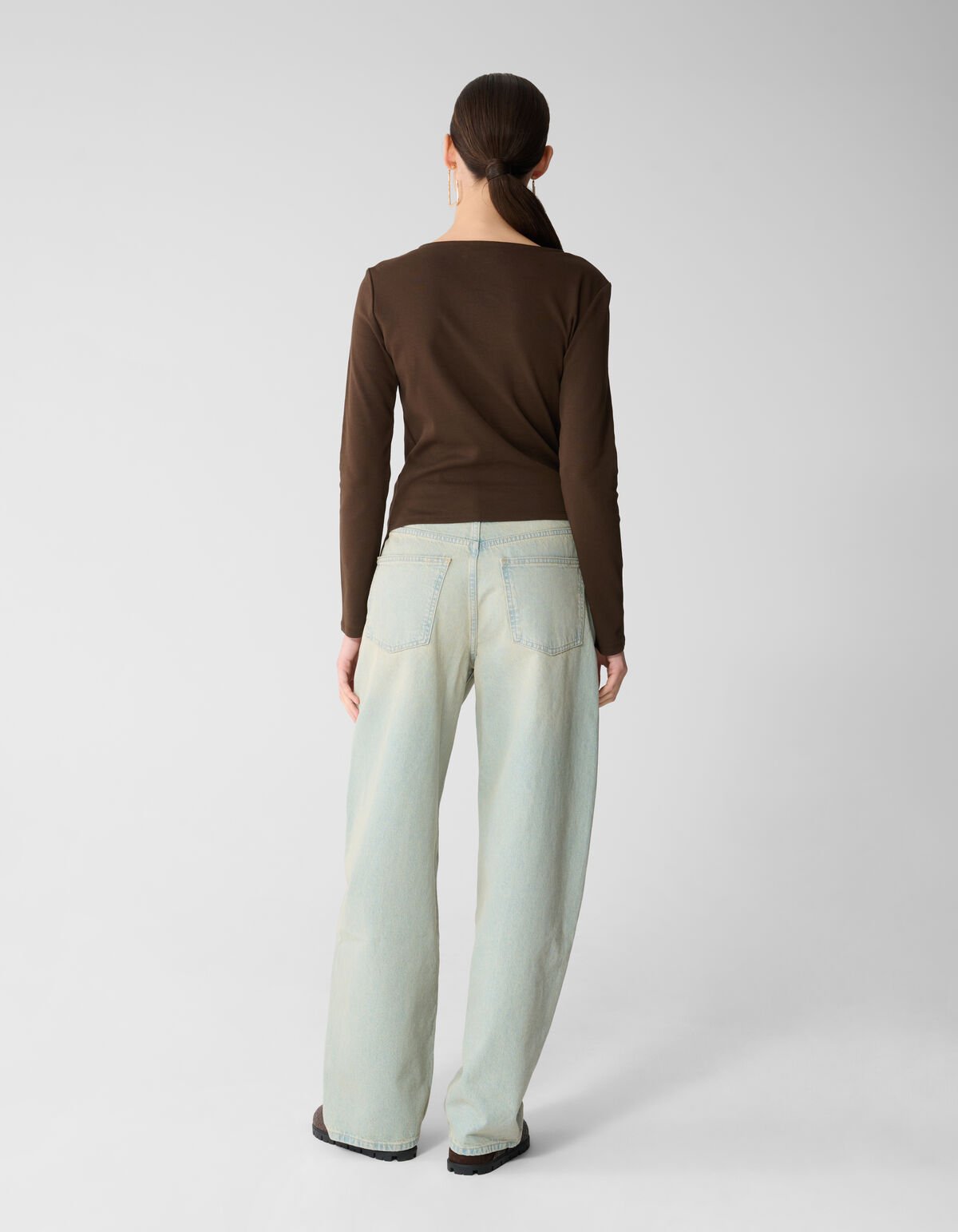 Drape Longsleeve Top Donkerbruin SHOEBY WOMEN