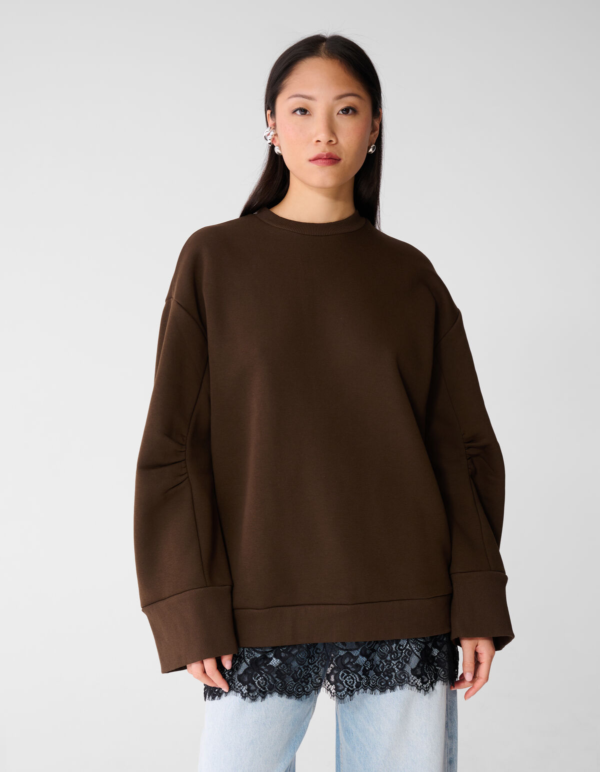 Kanten Oversized Sweater Donkerbruin SHOEBY WOMEN