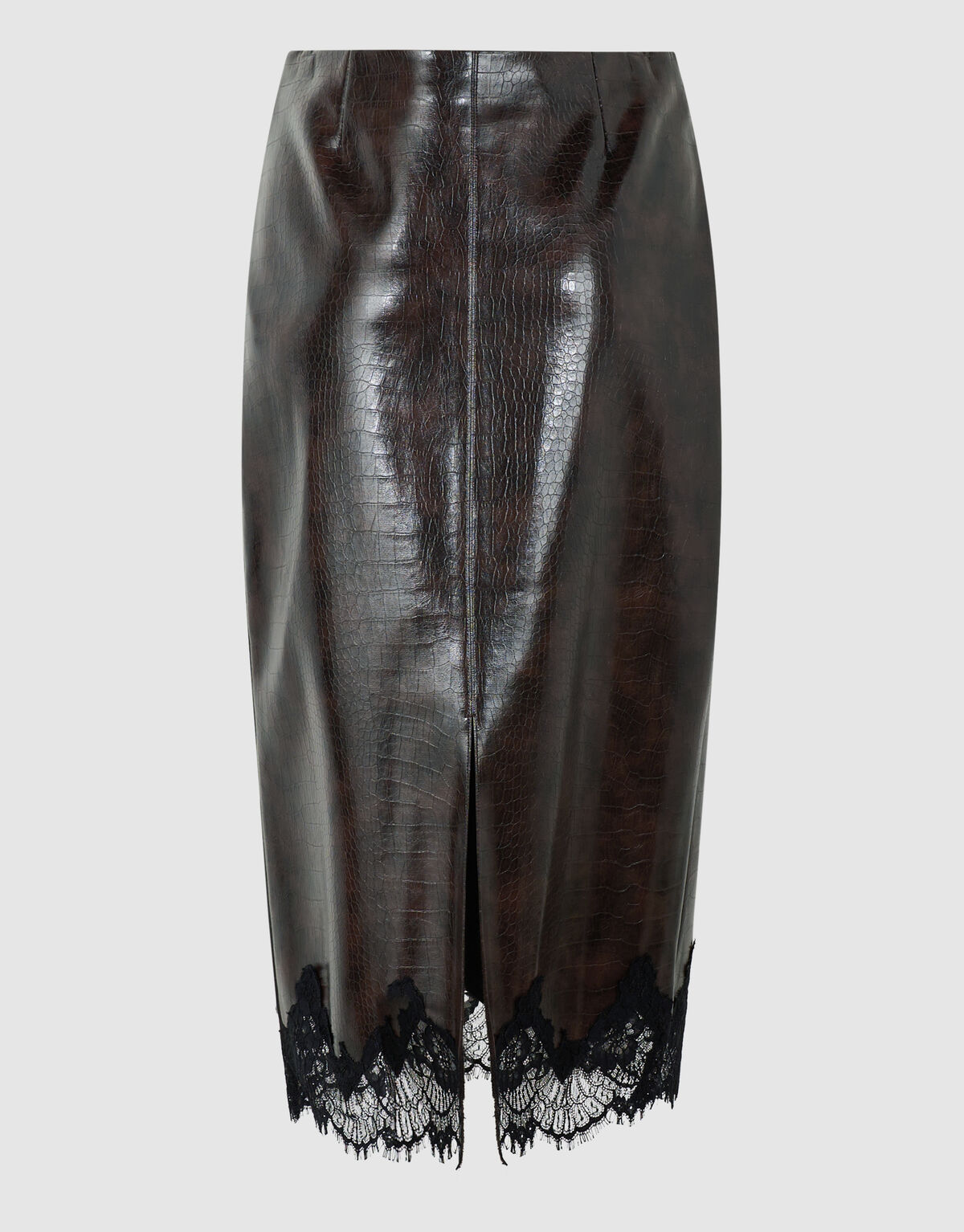 Croco Vegan Leren Midi Rok Donkerbruin SHOEBY WOMEN