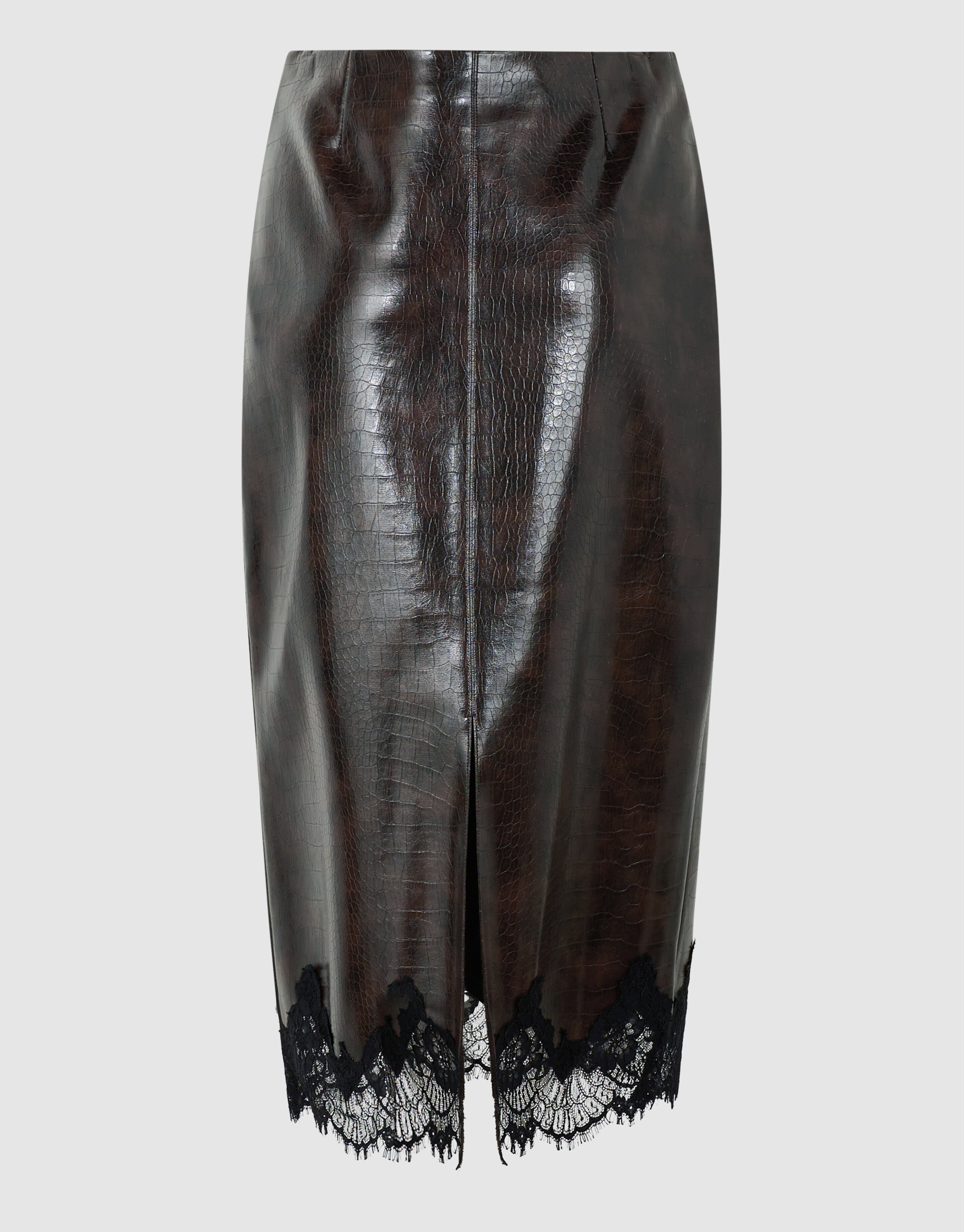 Croco Vegan Leren Midi Rok Donkerbruin SHOEBY WOMEN
