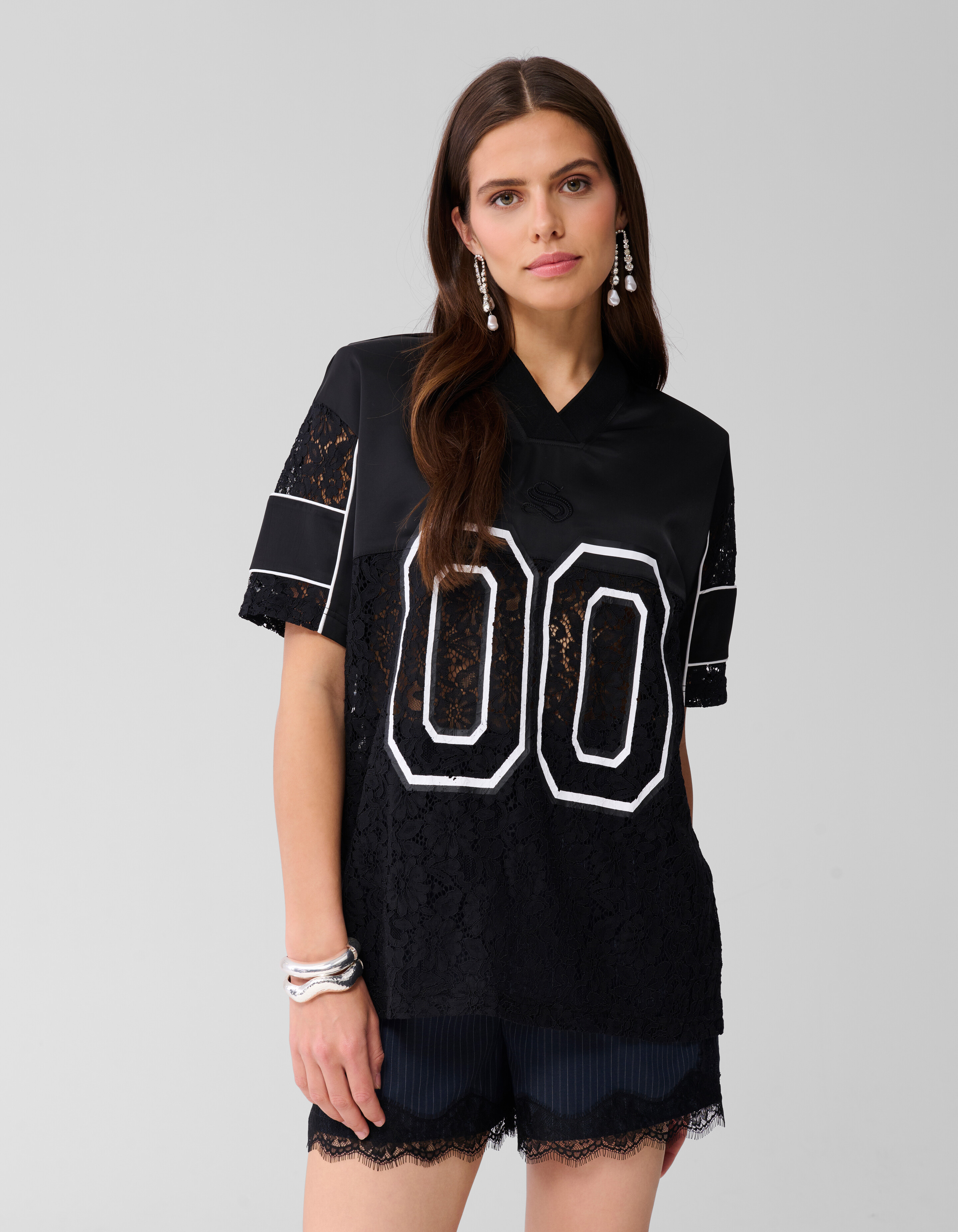 Oversized Kanten Baseball T-shirt Zwart SHOEBY WOMEN