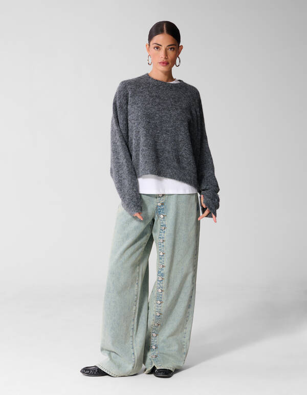 Wide Leg Fit Jeans Met Knoopsluiting Bleached SHOEBY WOMEN