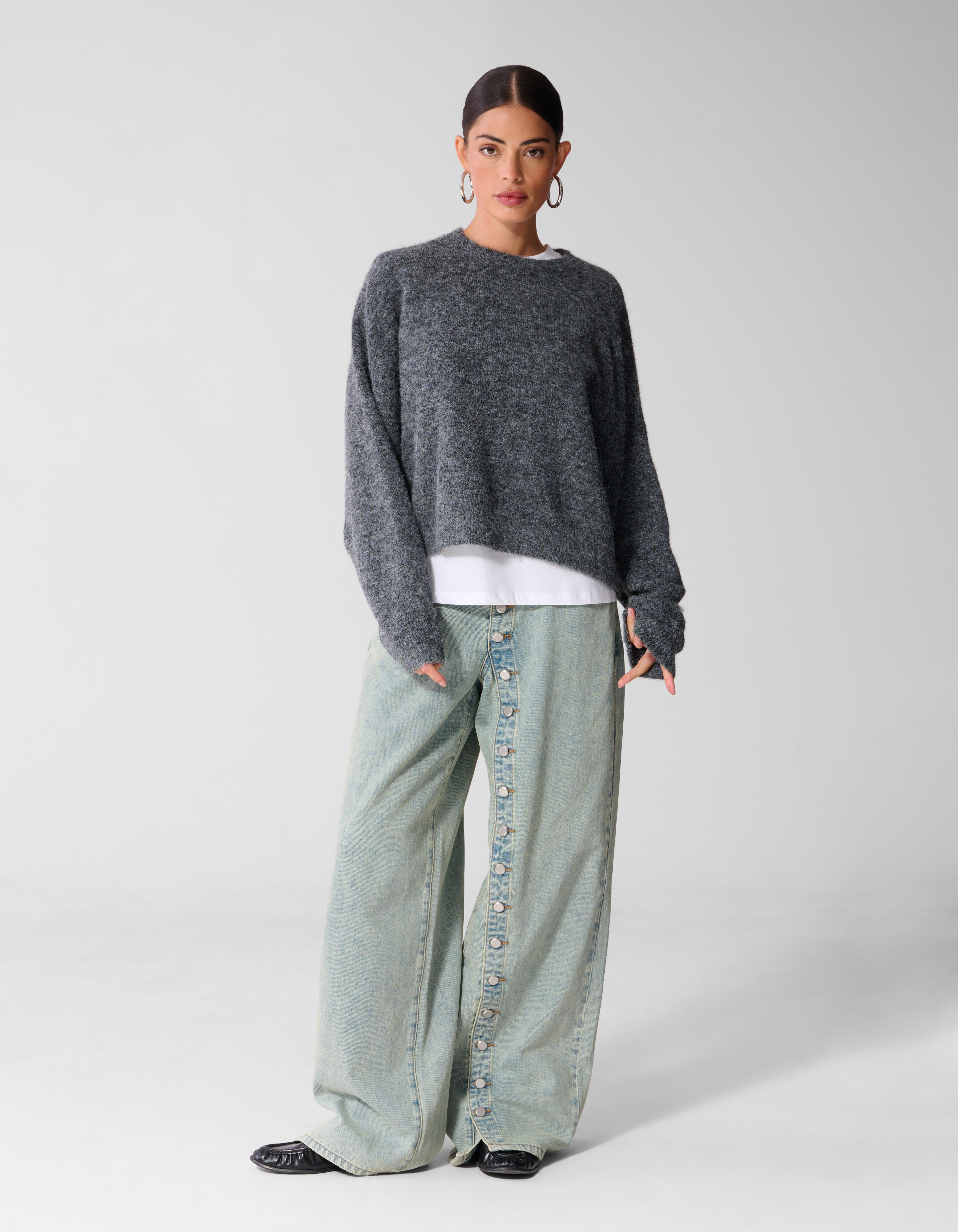 Wide Leg Fit Jeans Met Knoopsluiting Bleached SHOEBY WOMEN