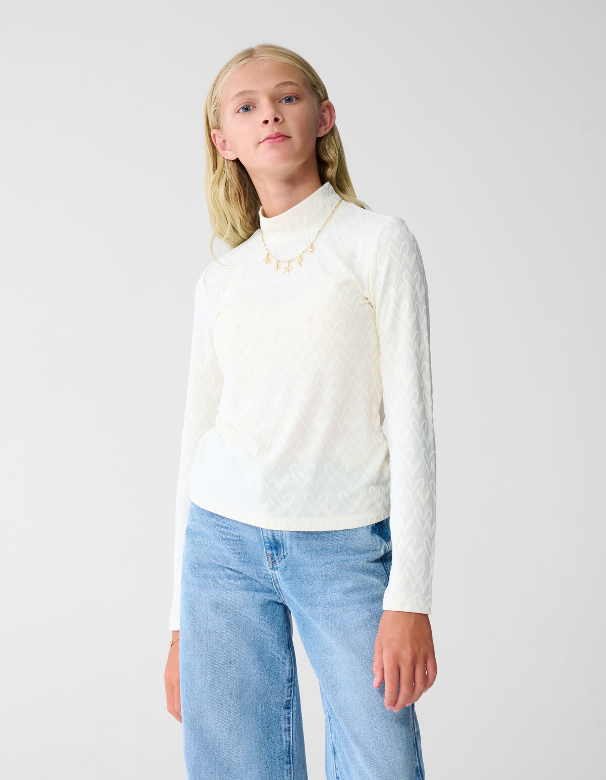 All-Over Heart Top Gebroken Wit SHOEBY GIRLS