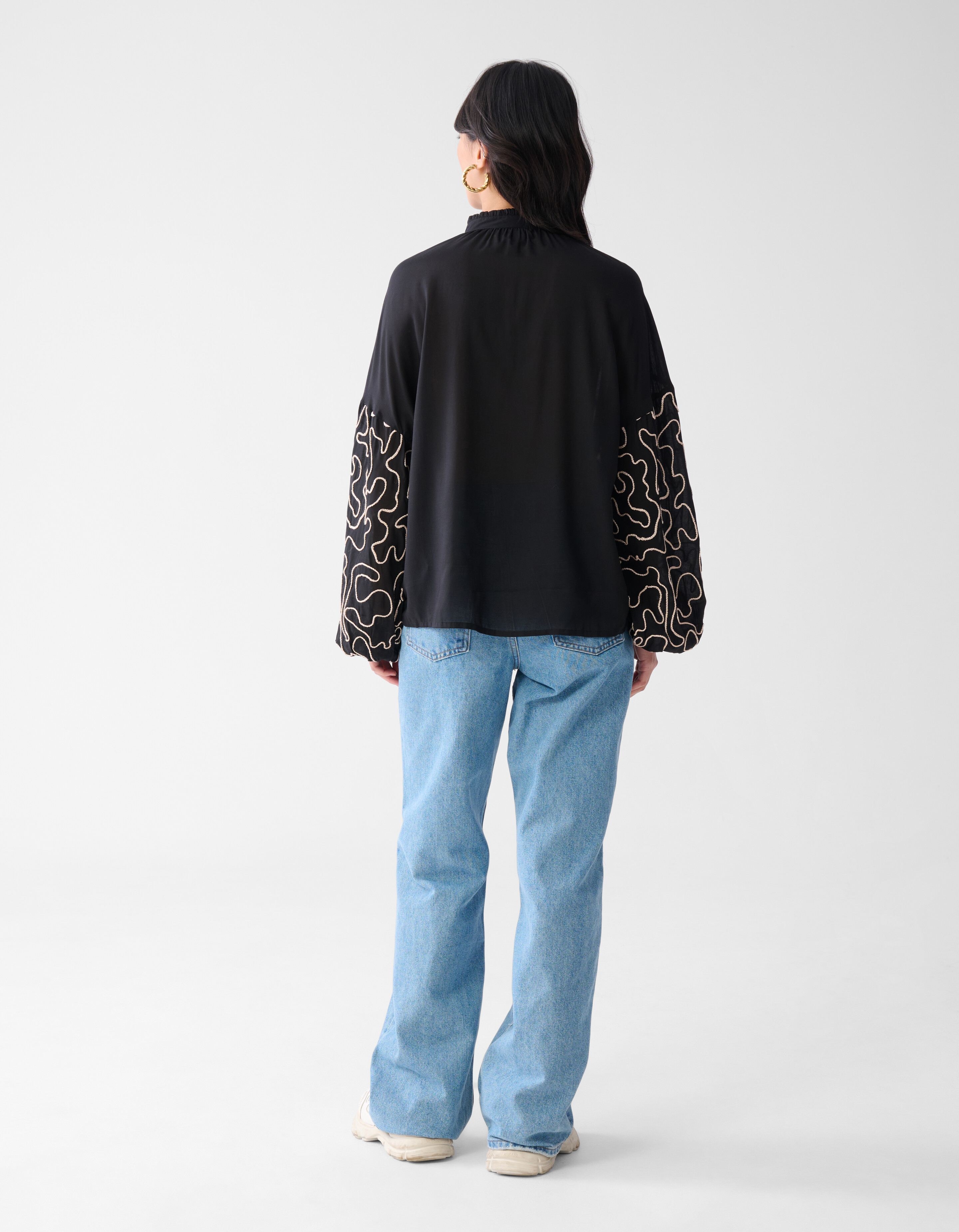 Cord Sleeve Blouse Zwart SHOEBY WOMEN