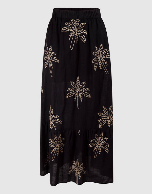 Palm Embroidery Maxi Rok Zwart SHOEBY WOMEN