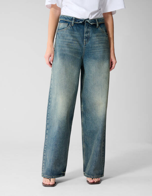 Folded Waistband Baggy Fit Jeans Donkerblauw SHOEBY WOMEN