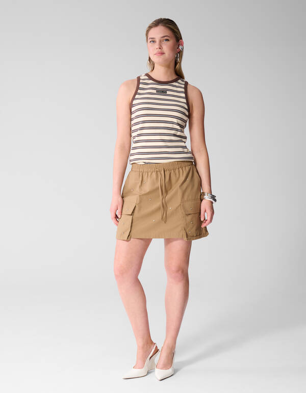 Gestreept Label Singlet Gebroken Wit SHOEBY WOMEN