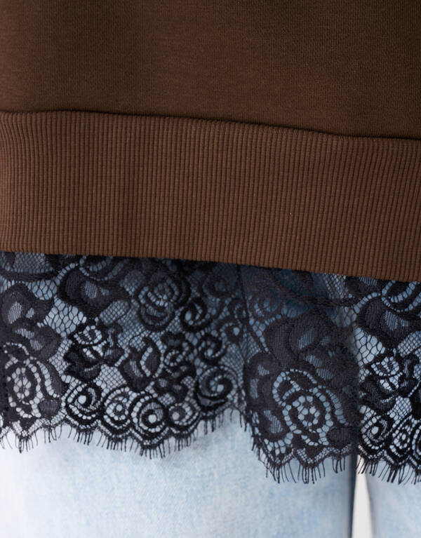 Kanten Oversized Sweater Donkerbruin SHOEBY WOMEN