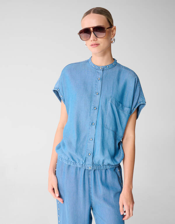 Studs Denim Blouse Blauw SHOEBY WOMEN