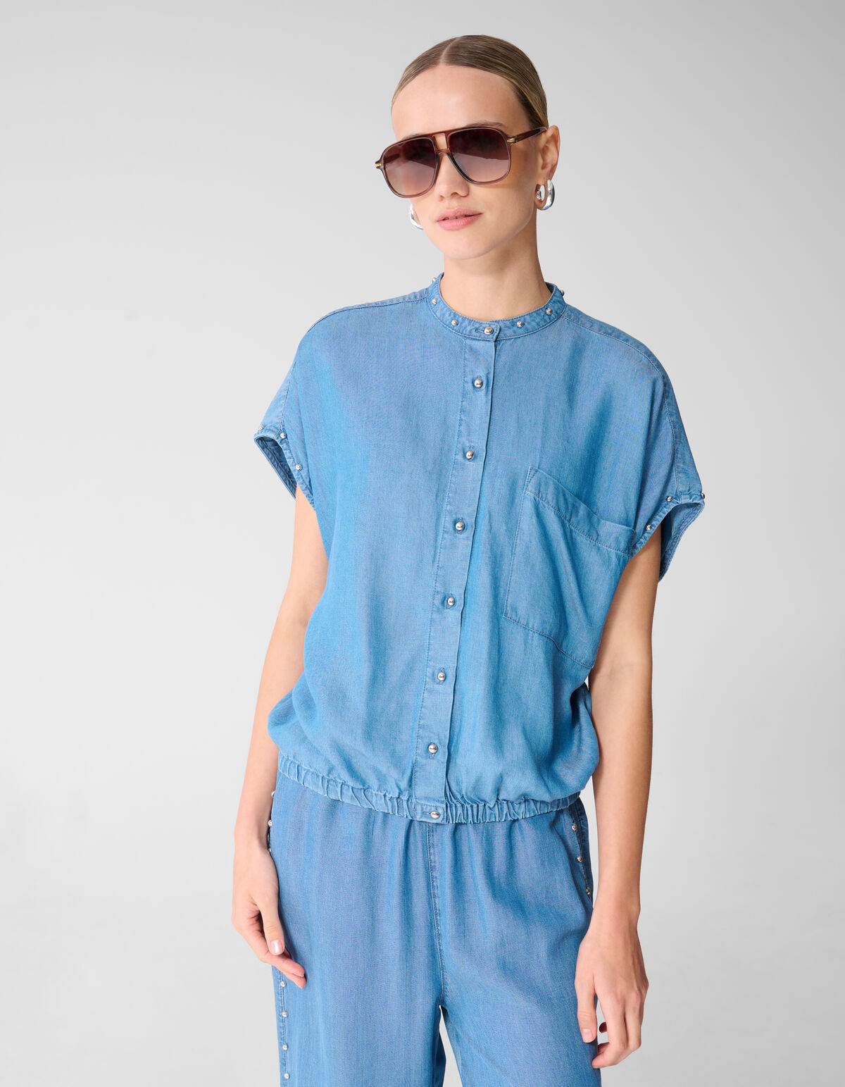 Studs Denim Blouse Blauw SHOEBY WOMEN