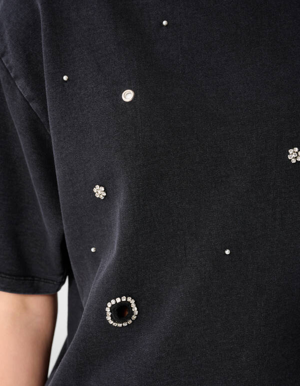 Oversized Embellished T-shirt Donkergrijs SHOEBY WOMEN