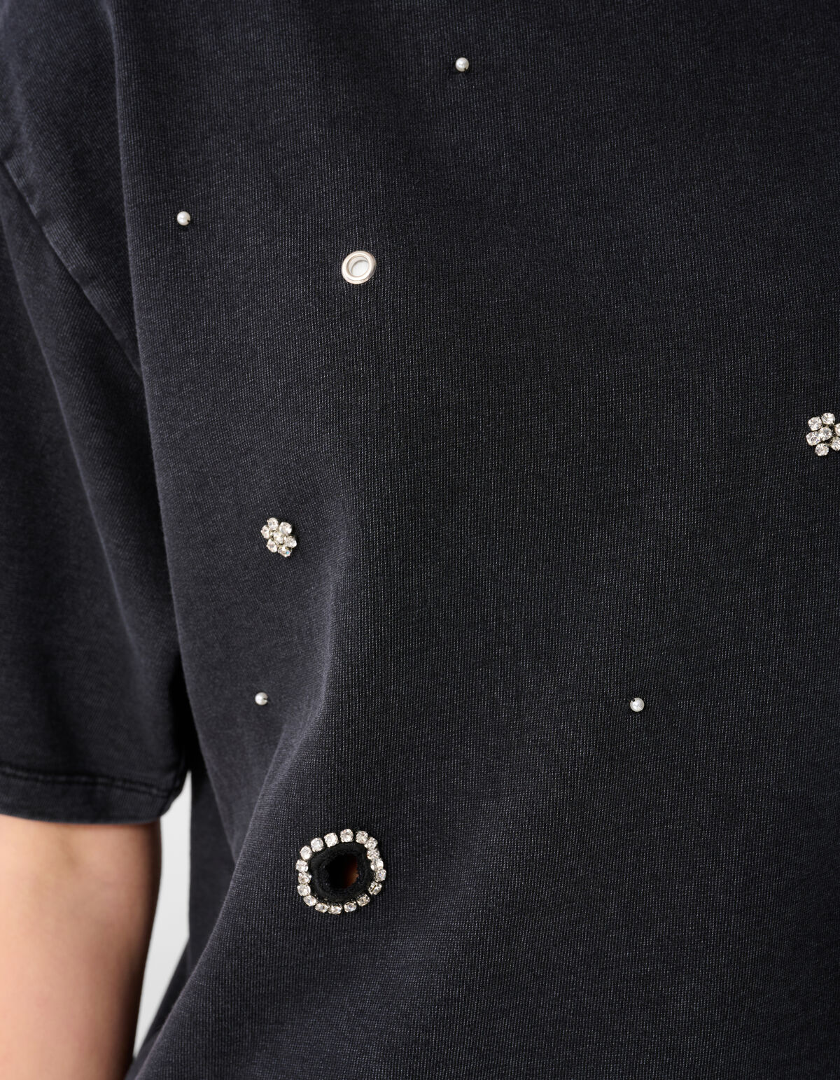 Oversized Embellished T-shirt Donkergrijs SHOEBY WOMEN