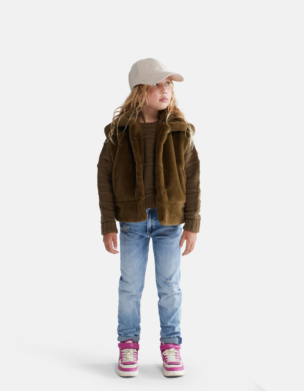 Faux Fur Gilet Donkergroen SHOEBY GIRLS
