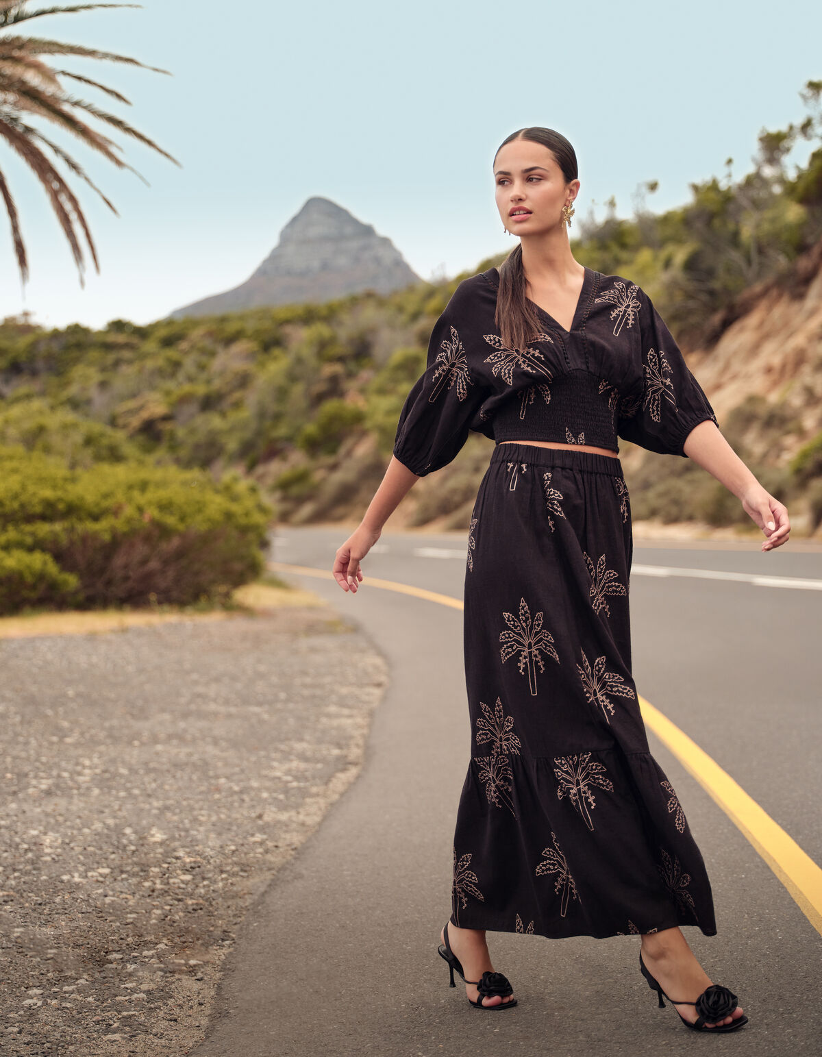 Palm Embroidery Maxi Rok Zwart SHOEBY WOMEN