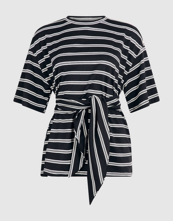 Scarf Striped T-shirt Zwart/Wit SHOEBY WOMEN