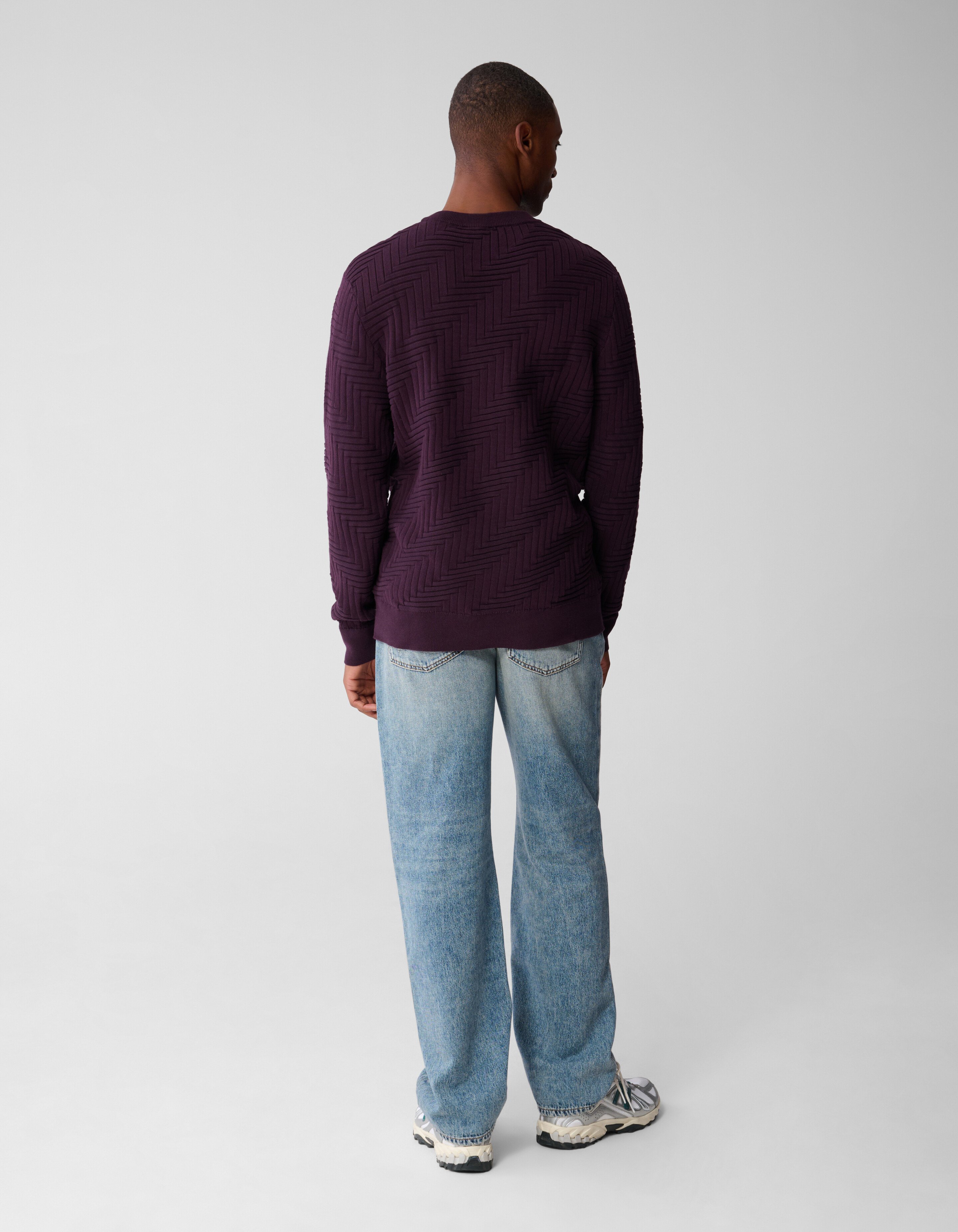 Structuur Knit Sweater Donkerrood SHOEBY MEN