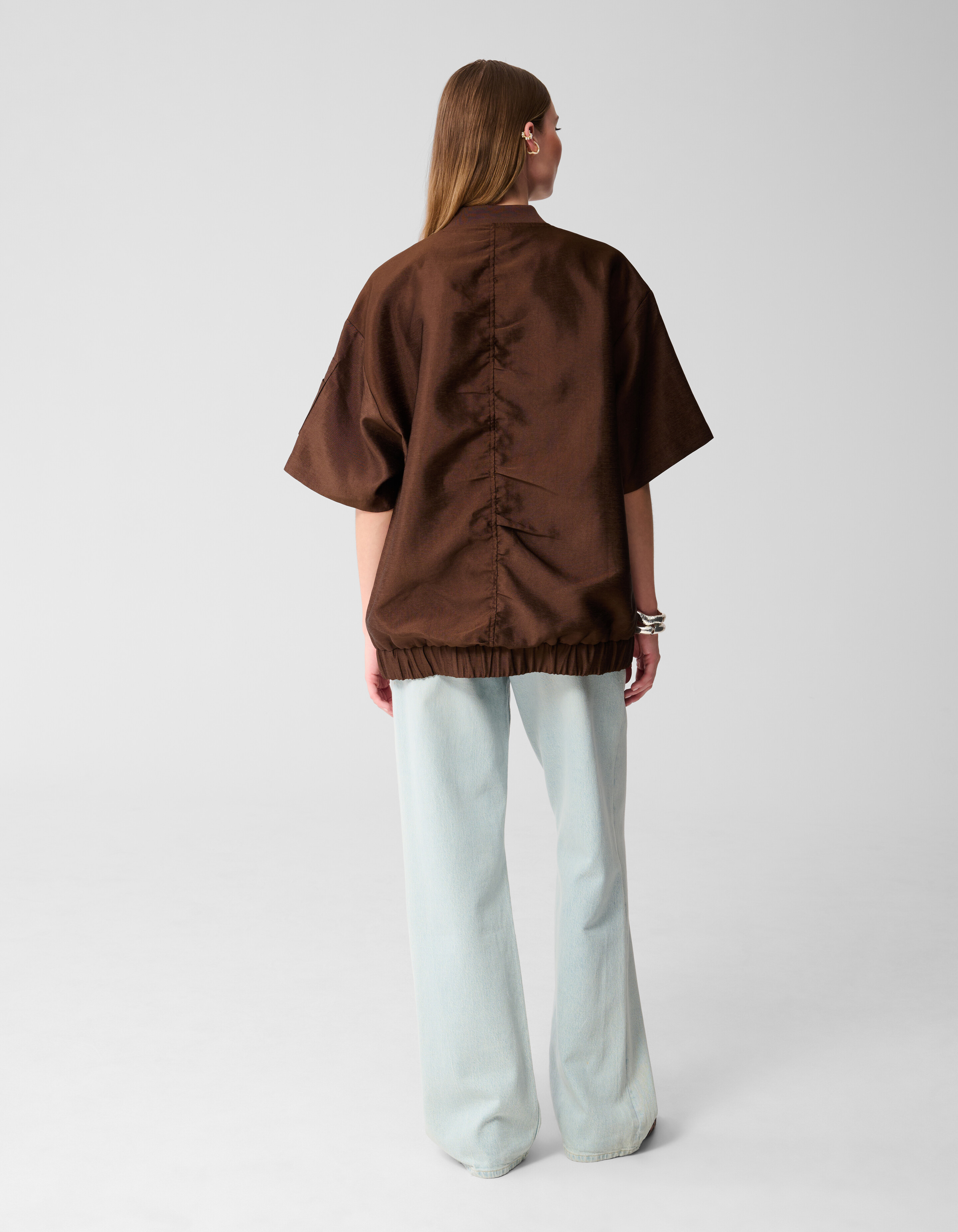 Oversized Short Sleeve Bomber Donkerbruin SHOEBY WOMEN