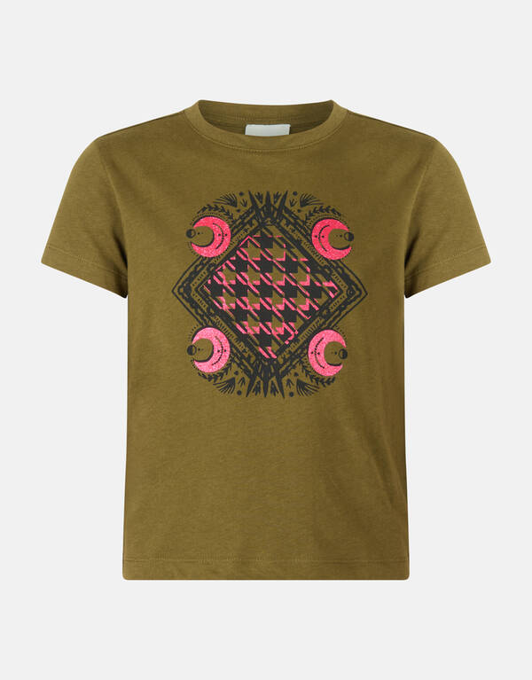 Print Loose Fit T-shirt Donkergroen SHOEBY GIRLS