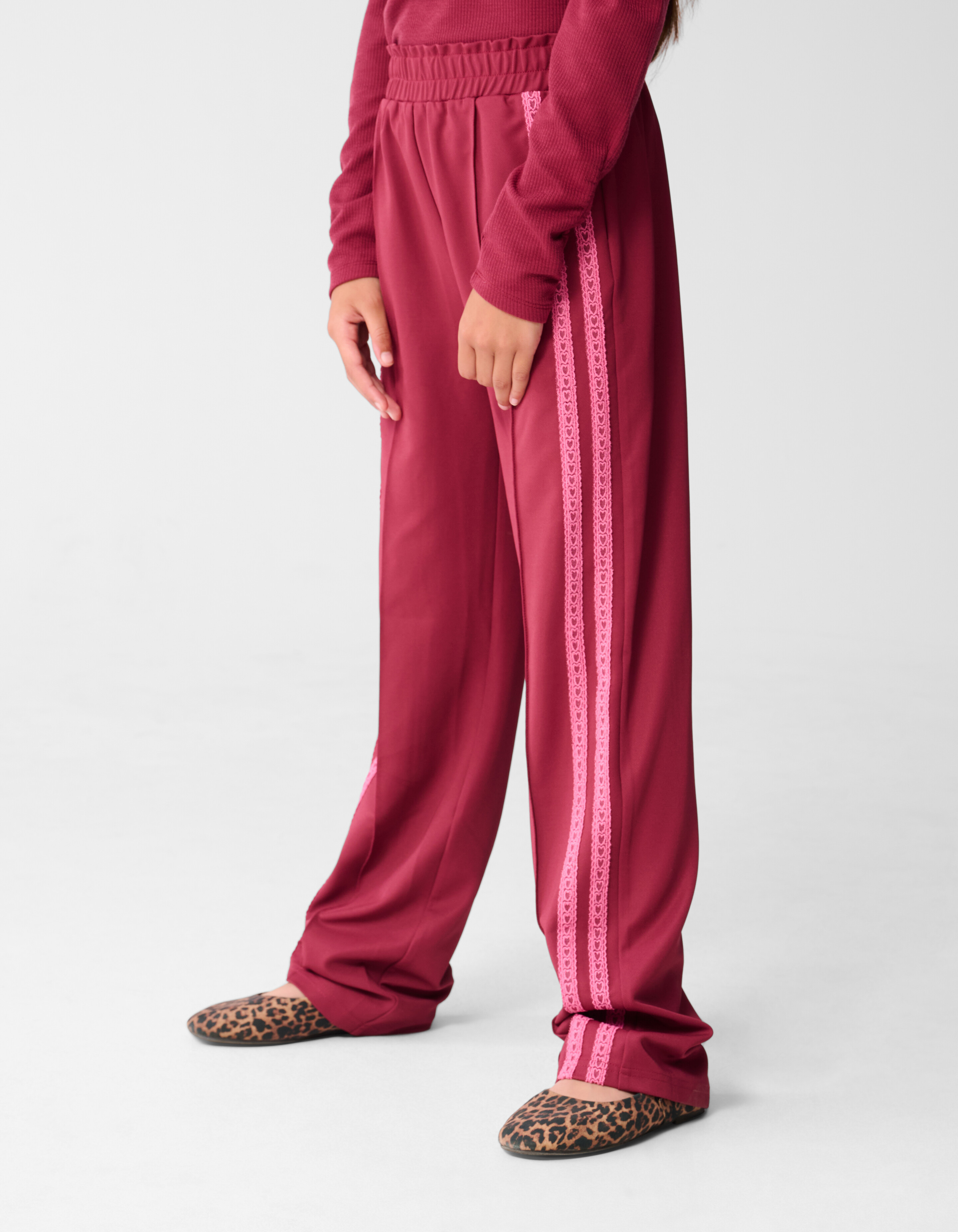 Sporty Wide Leg Broek Donkerroze SHOEBY GIRLS