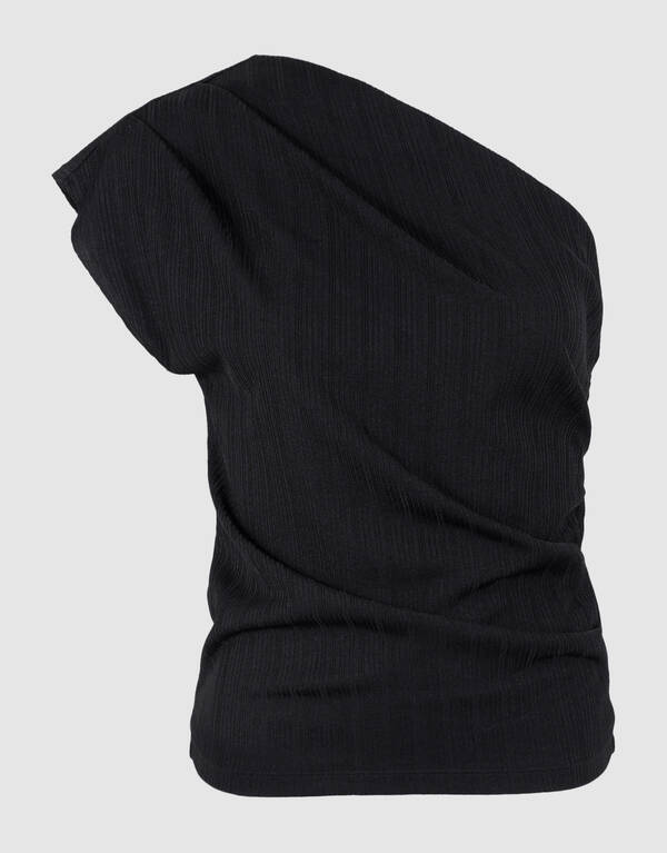Pleated One Shoulder Top Zwart SHOEBY WOMEN