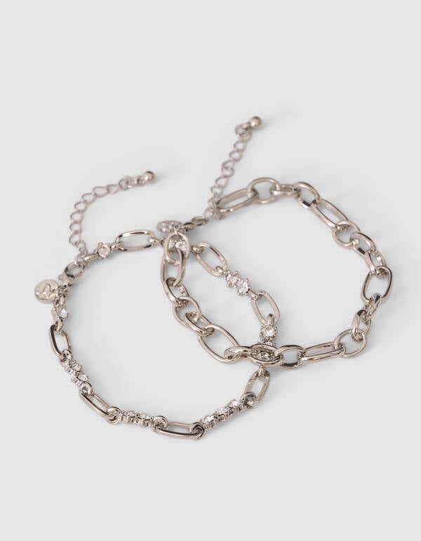 Double Layer Strass Armband Zilver SHOEBY ACCESSOIRES