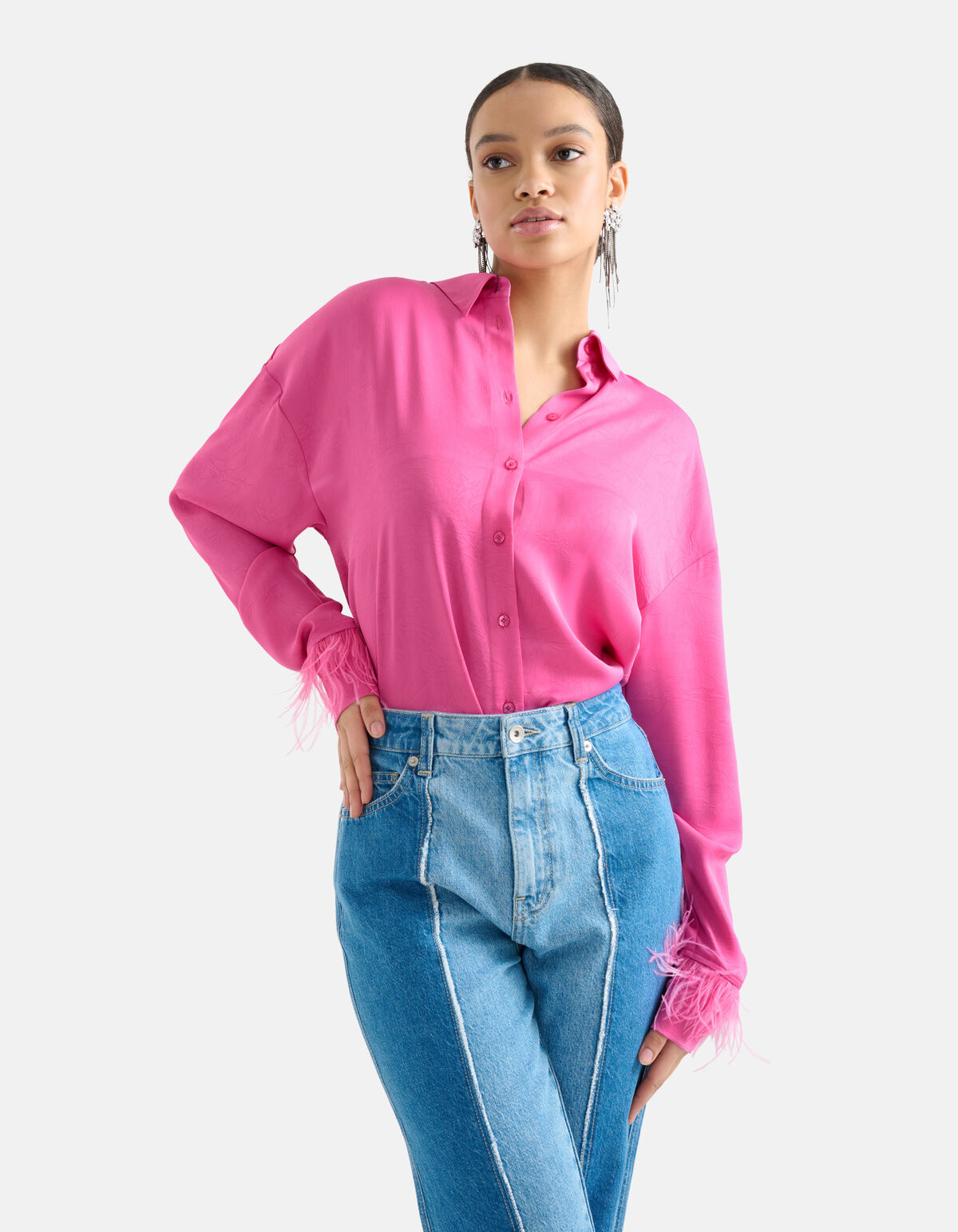 Satijnen Feather Blouse Roze SHOEBY WOMEN