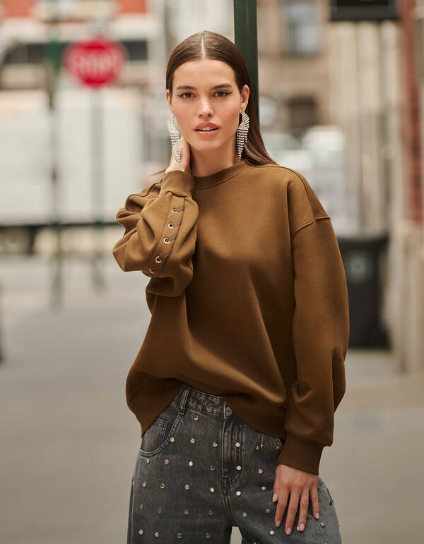 Lace Up Sweater Khaki SHOEBY WOMEN
