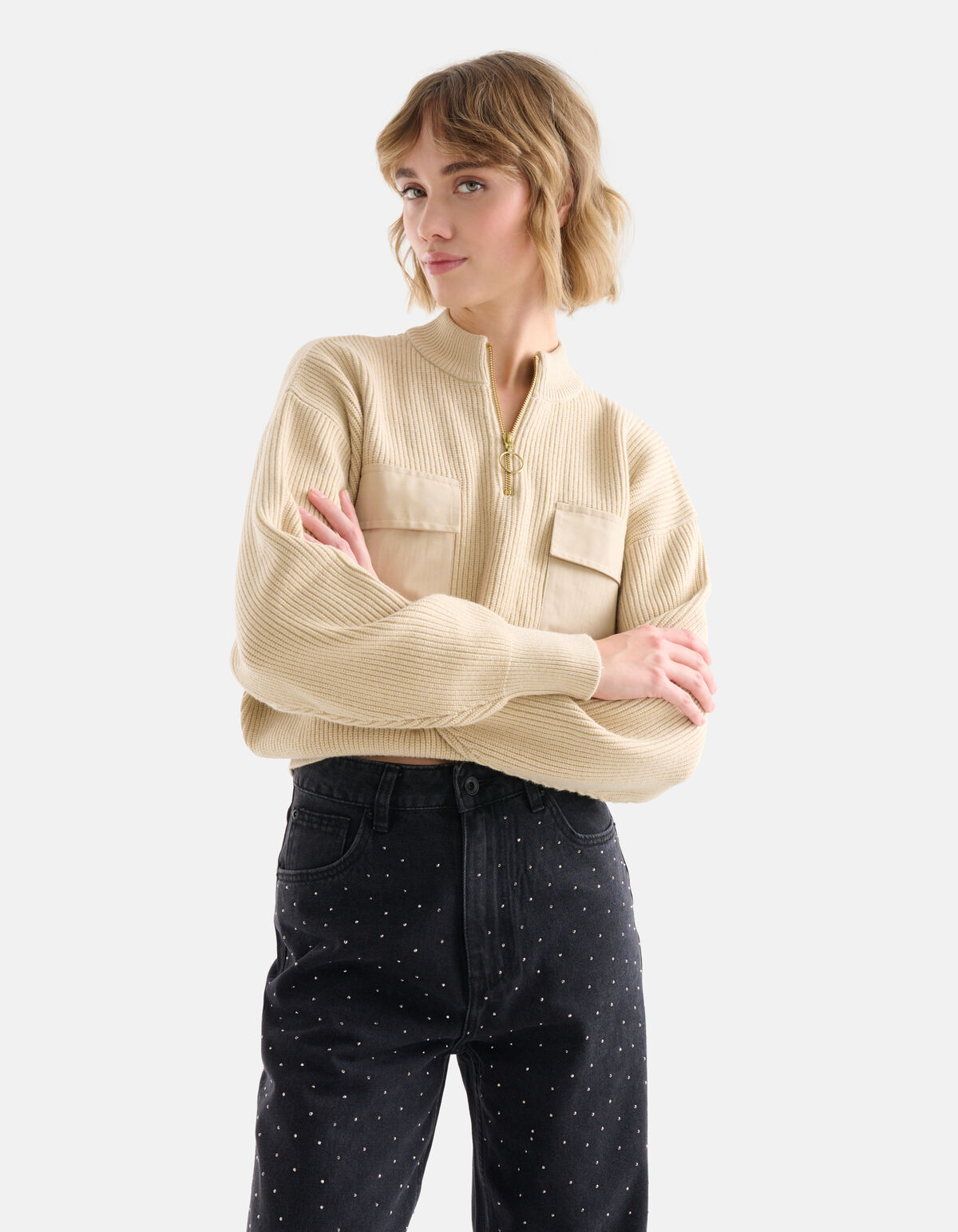 Cargo Gebreide Trui Beige SHOEBY WOMEN