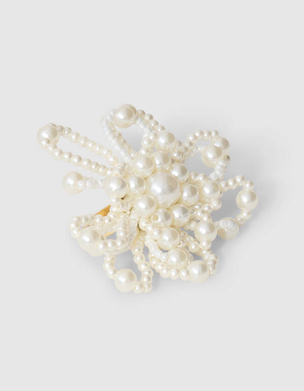 Statement Parel Flower Ring Gebroken Wit SHOEBY ACCESSOIRES