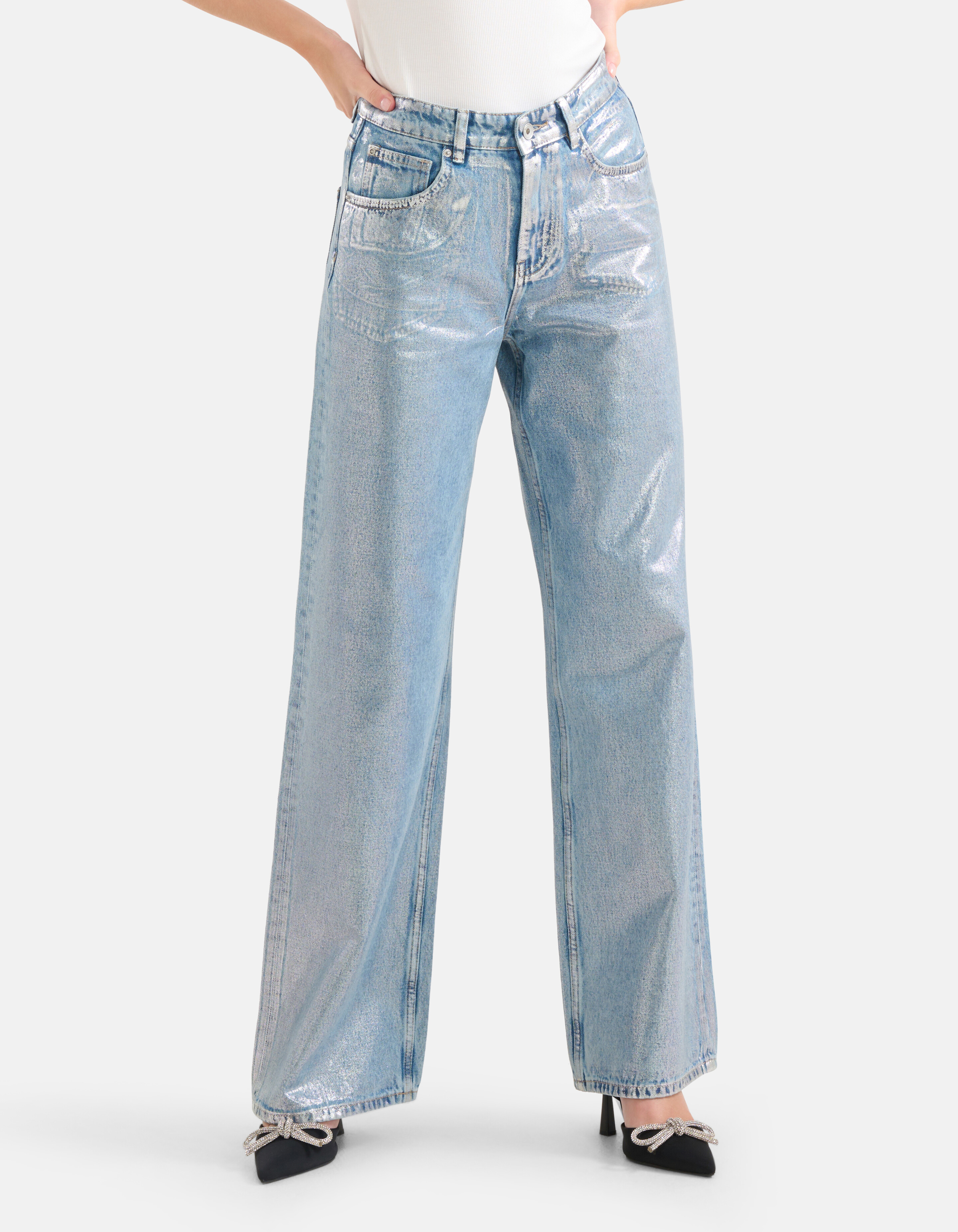 Metallic Wide Leg Jeans Zilver SHOEBY WOMEN