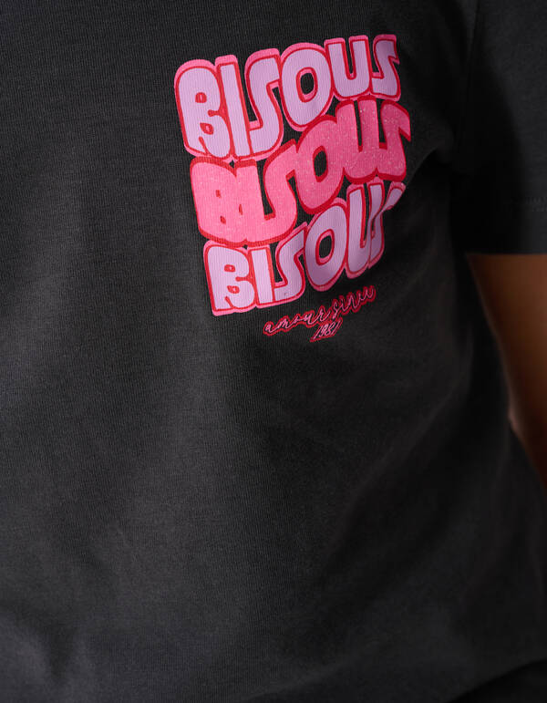 Bisous Glitter Artwork T-shirt Donkergrijs SHOEBY GIRLS