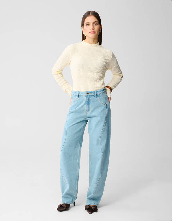 Structuur Longsleeve Top Gebroken Wit SHOEBY WOMEN