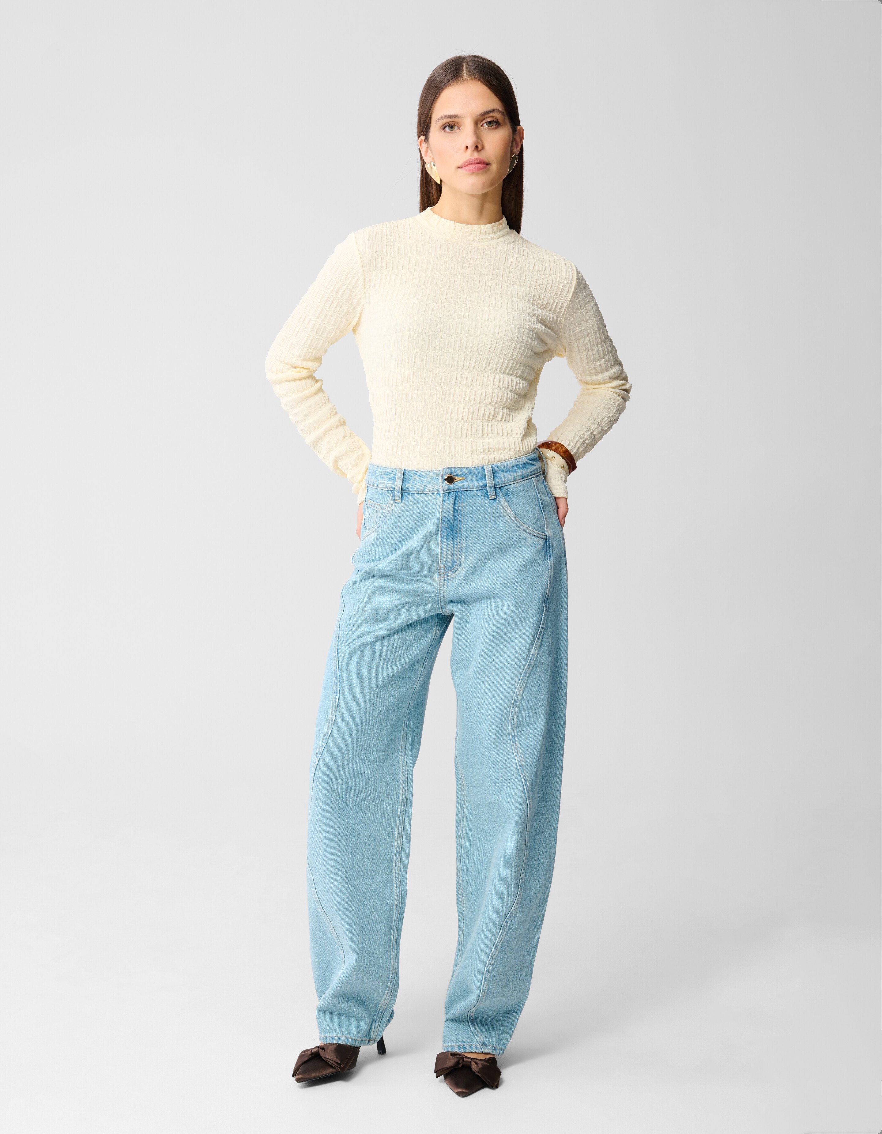 Structuur Longsleeve Top Gebroken Wit SHOEBY WOMEN