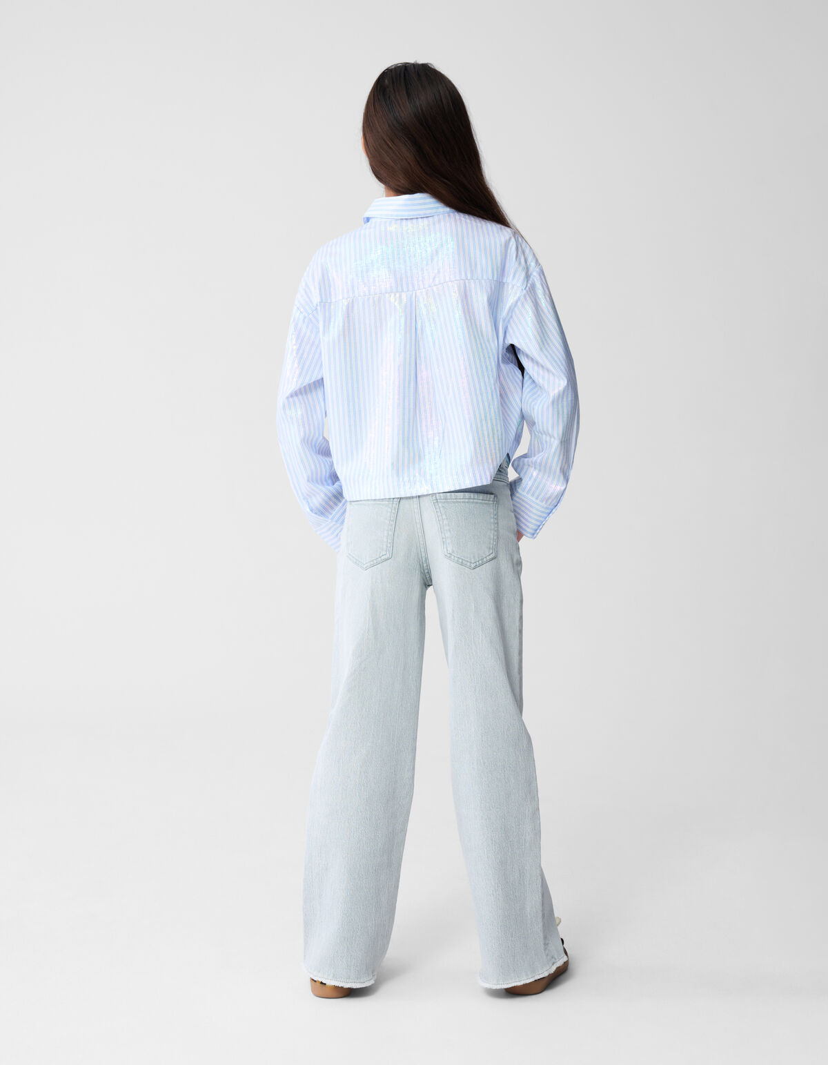 Shiny Pinstripe Blouse Lichtblauw SHOEBY GIRLS