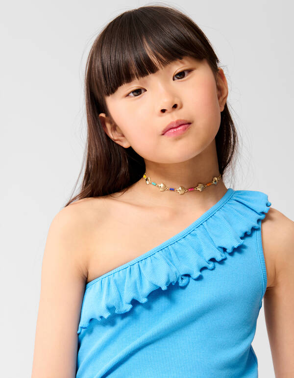 One Shoulder Rib Top Blauw SHOEBY GIRLS