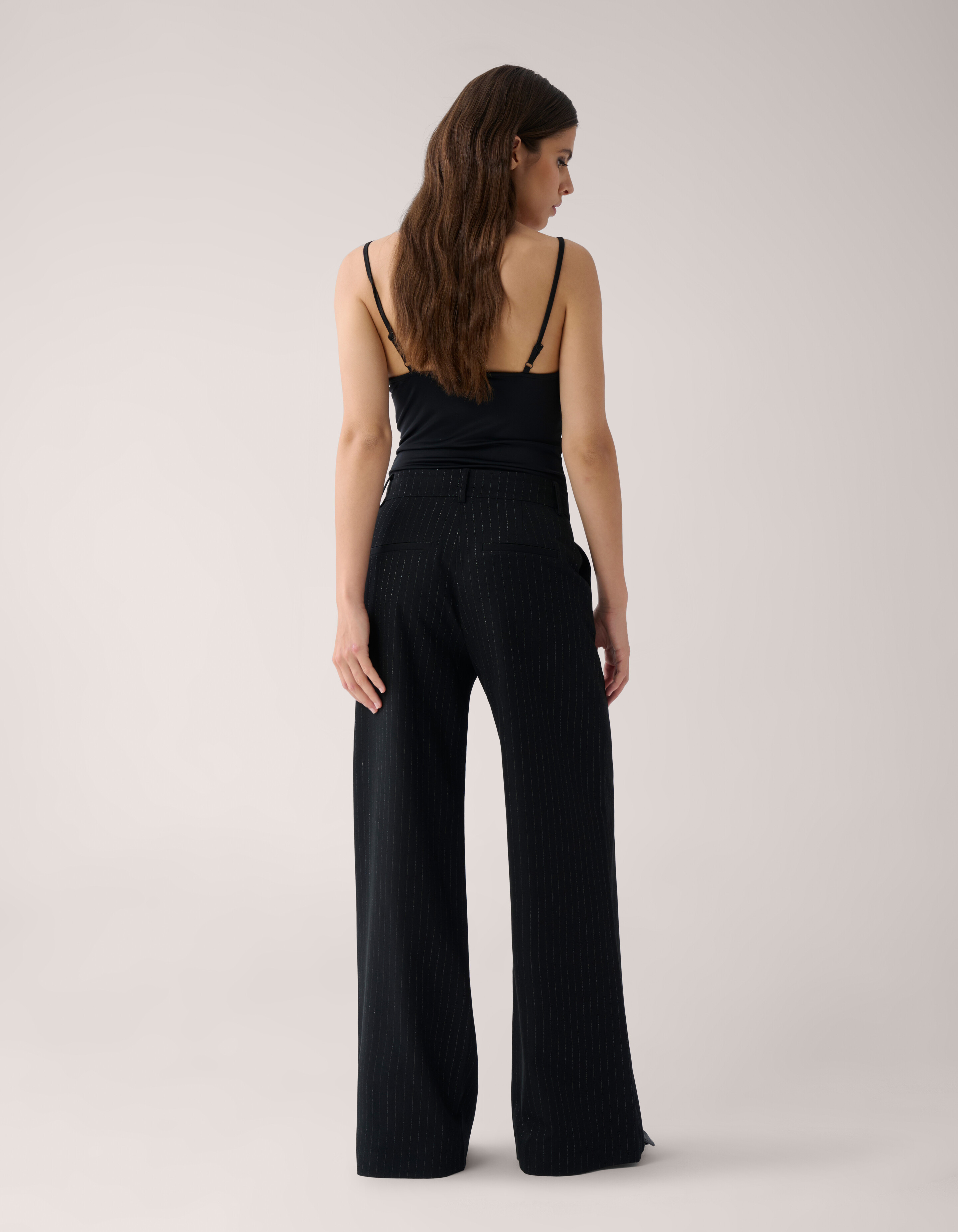 Lurex Pinstripe Wide Leg Pantalon Zwart By Mieke SHOEBY WOMEN