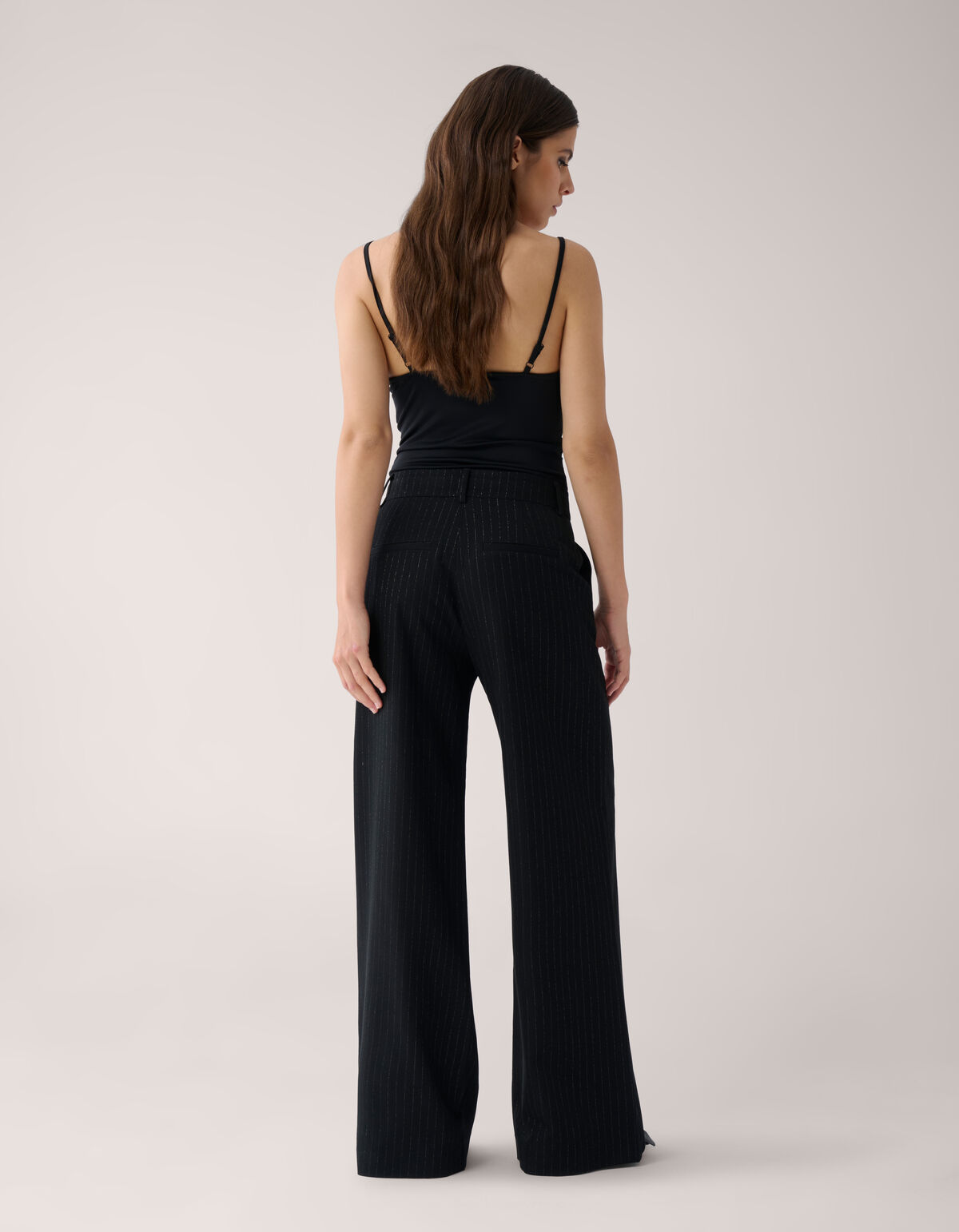 Lurex Pinstripe Wide Leg Pantalon Zwart By Mieke SHOEBY WOMEN