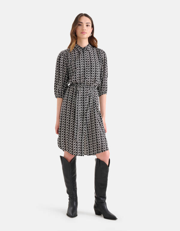 Grafische Midi Jurk Zwart SHOEBY WOMEN