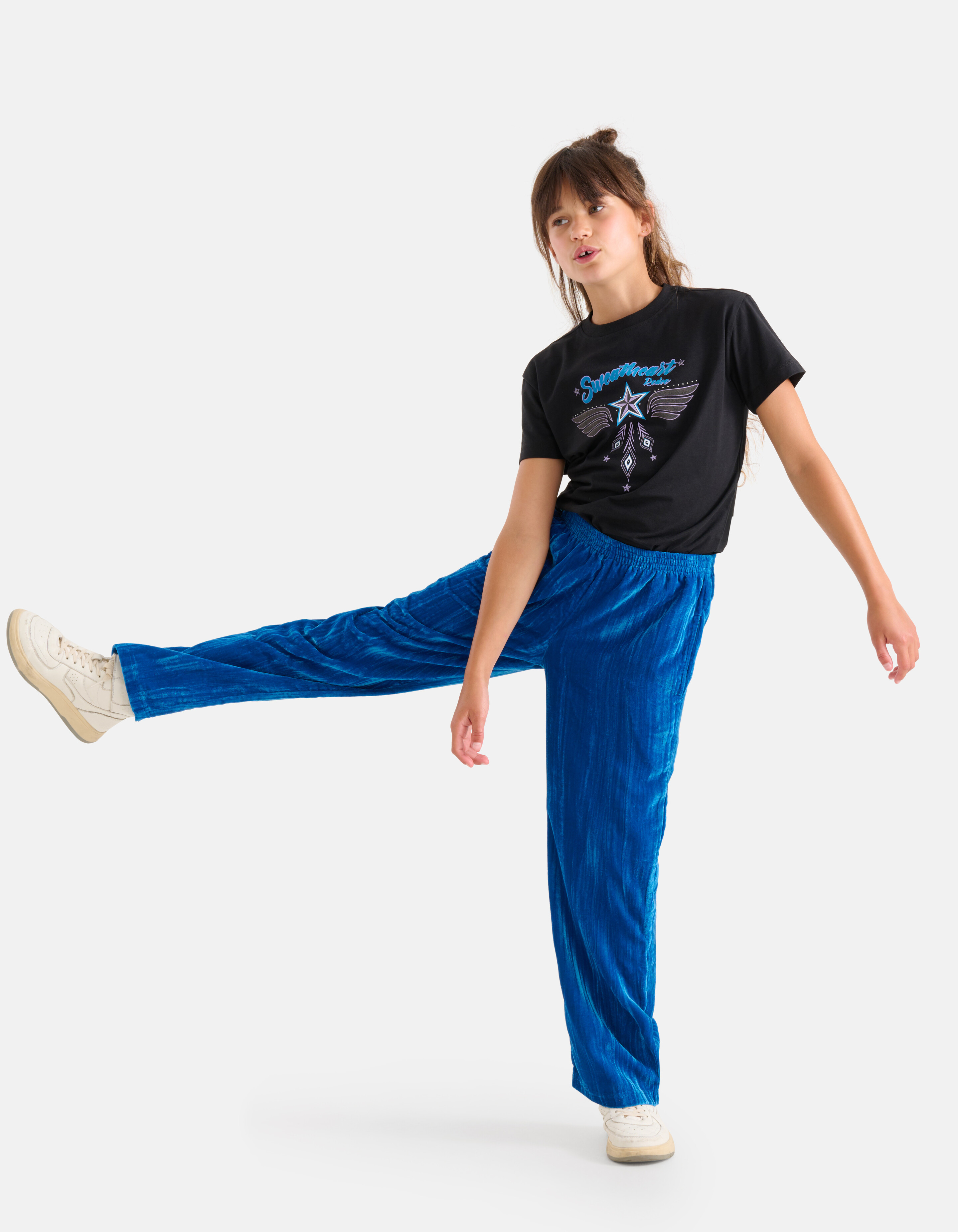 Velvet Wide Leg Broek Blauw SHOEBY GIRLS