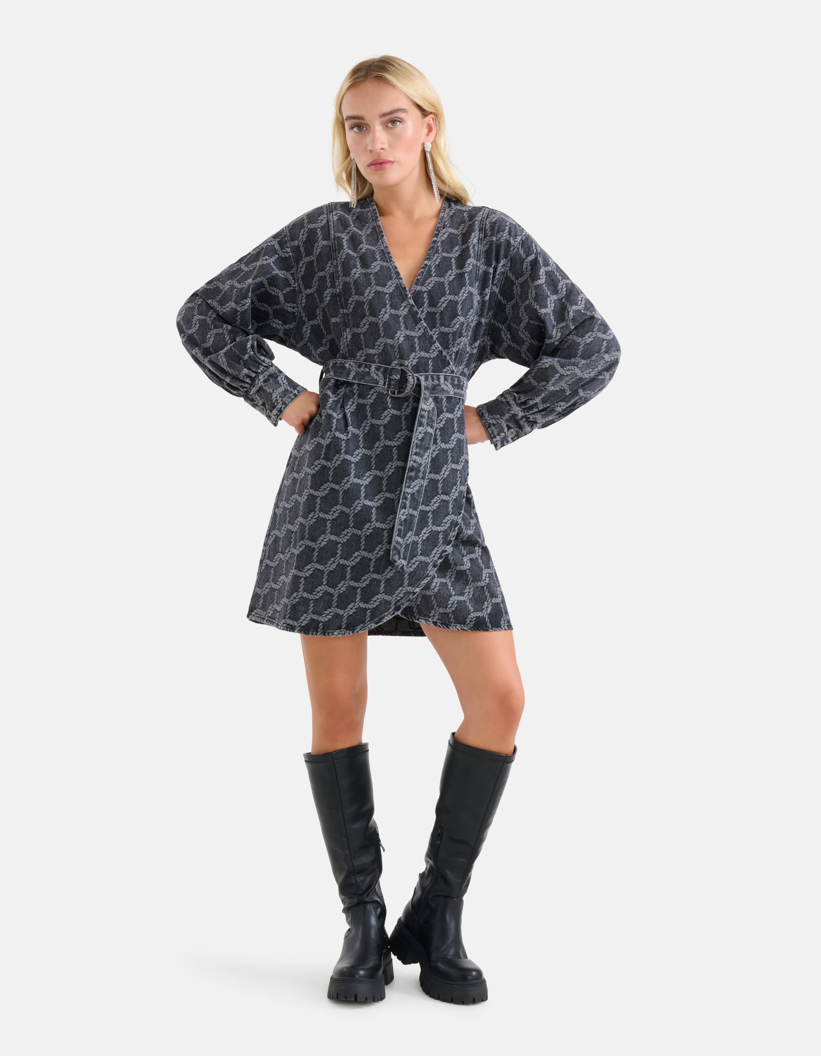Jacquard Denim Jurk Zwart SHOEBY WOMEN