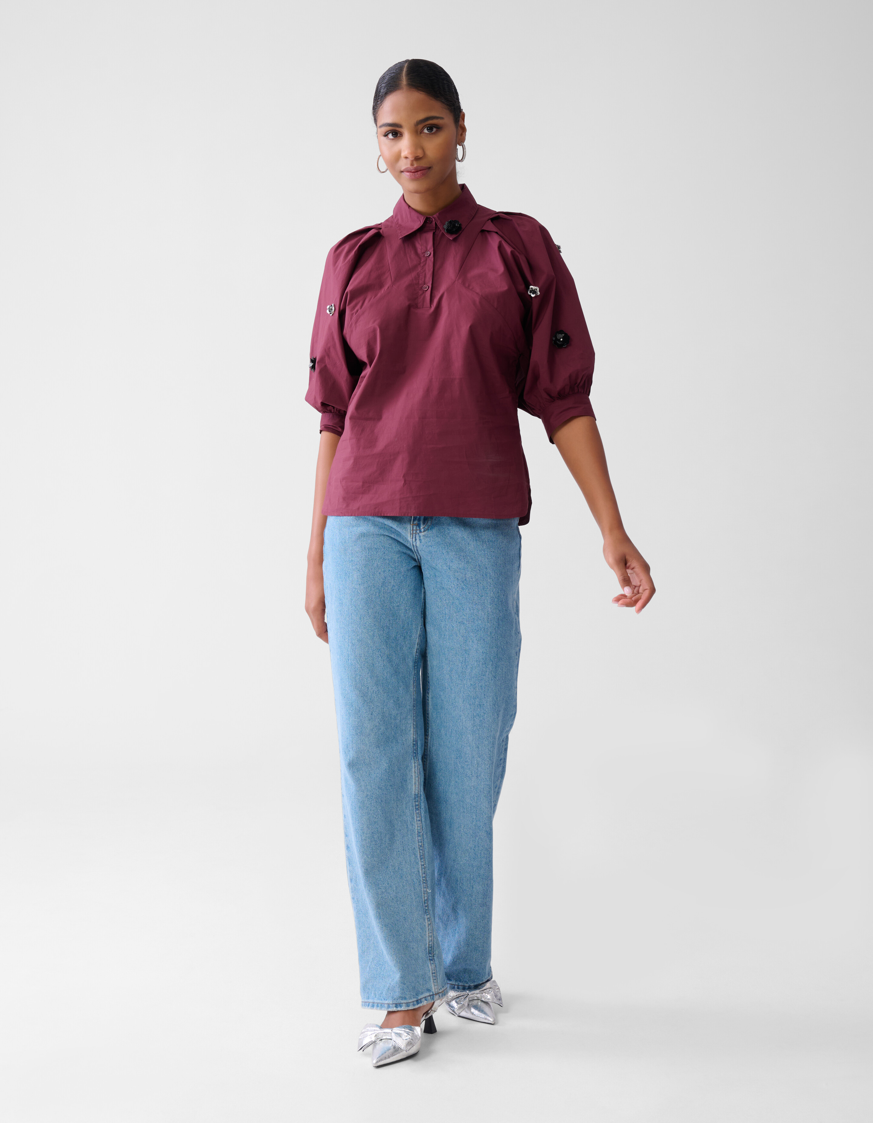 Flower Poplin Blouse Bordeaux SHOEBY WOMEN
