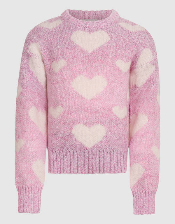 Heart Print Gebreide Trui Roze SHOEBY GIRLS