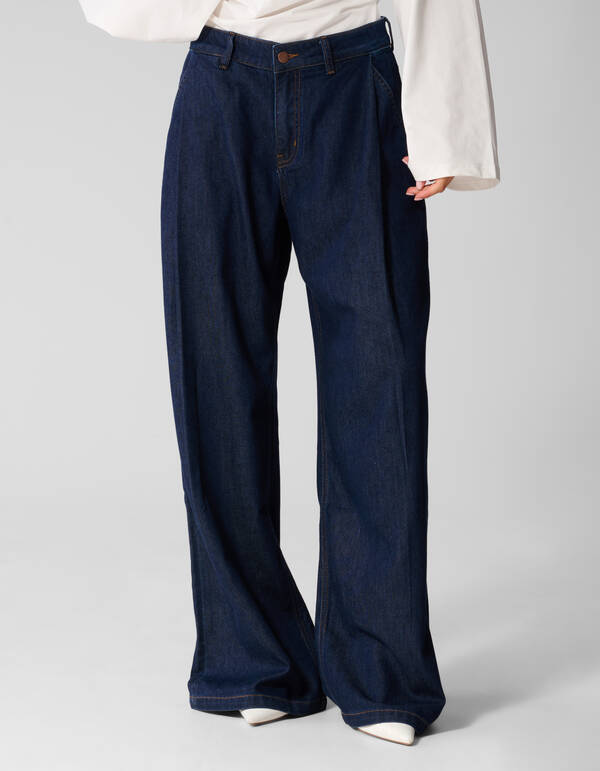 Pleated Wide Leg Fit Jeans Donkerblauw SHOEBY WOMEN