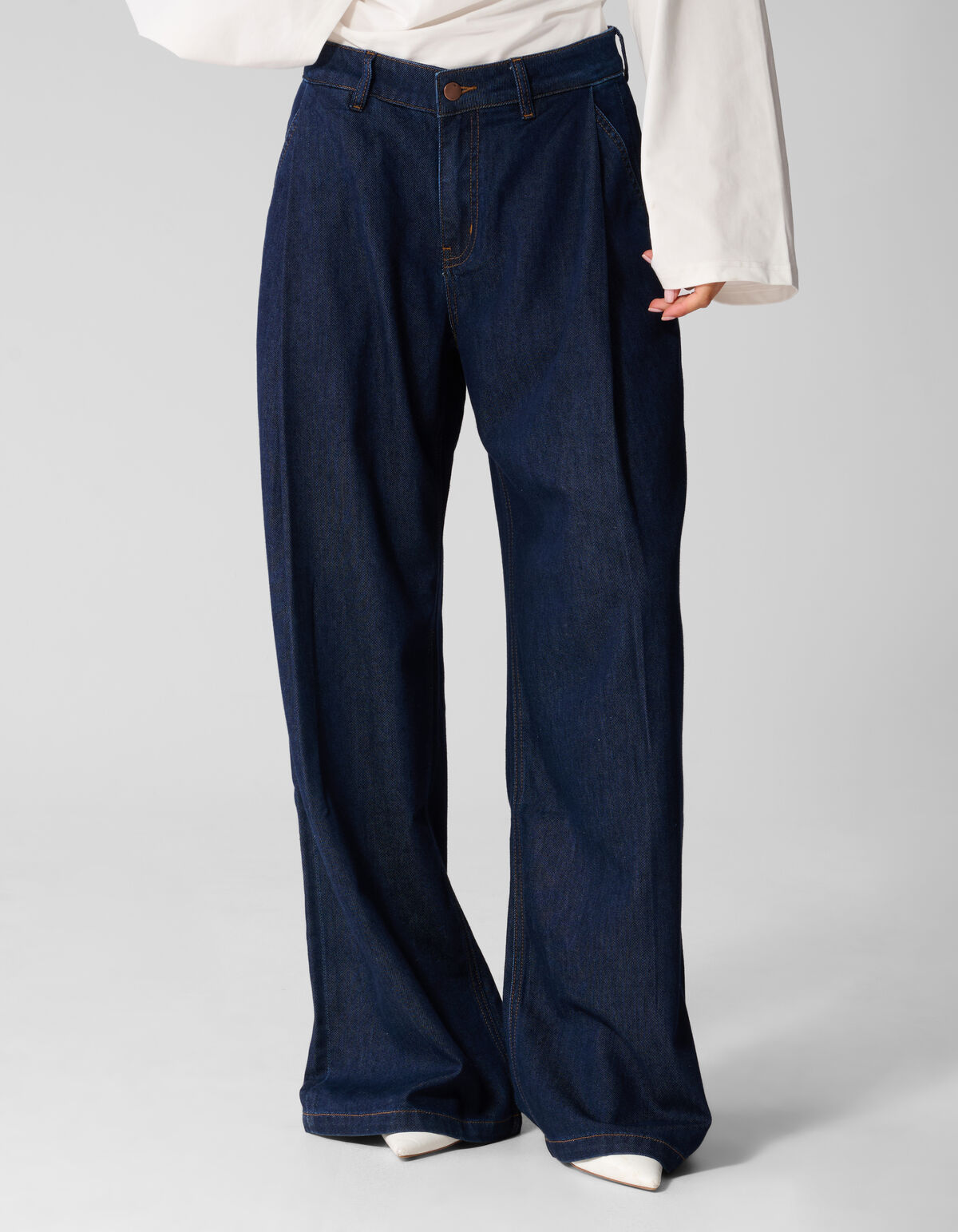 Pleated Wide Leg Fit Jeans Donkerblauw SHOEBY WOMEN