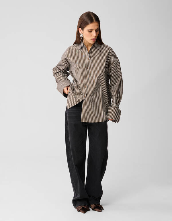 Pinstripe Strass Blouse Bruin SHOEBY WOMEN